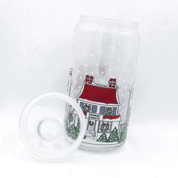 Holiday Village Scene Clear Glass Cookie Jar With Lid 10.5 Oz Snowfall Design - Picture 2 of 4